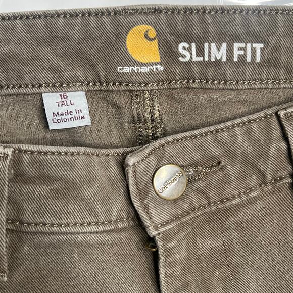CARHARTT Rugged Flex Slim Fit Work Pants Mid Rise Twill Tarmac Womens Sz 16 Tall - Picture 9 of 11